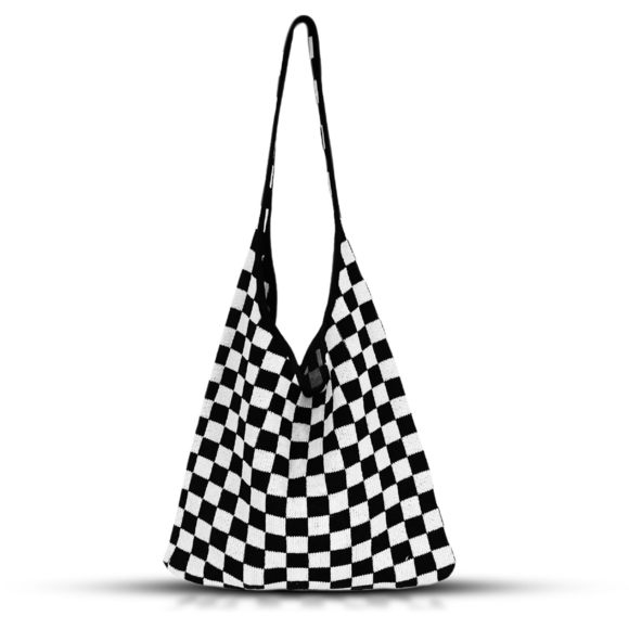 Tote Bag, Knitting Shoulder Bag, Soft Checkerboard Handbags, Large :o) - Picture 1 of 7